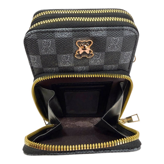 Mini Bolsa Multiuso e Porta Celular com Alça Transversal - Coleção Bear - Cor : Preta