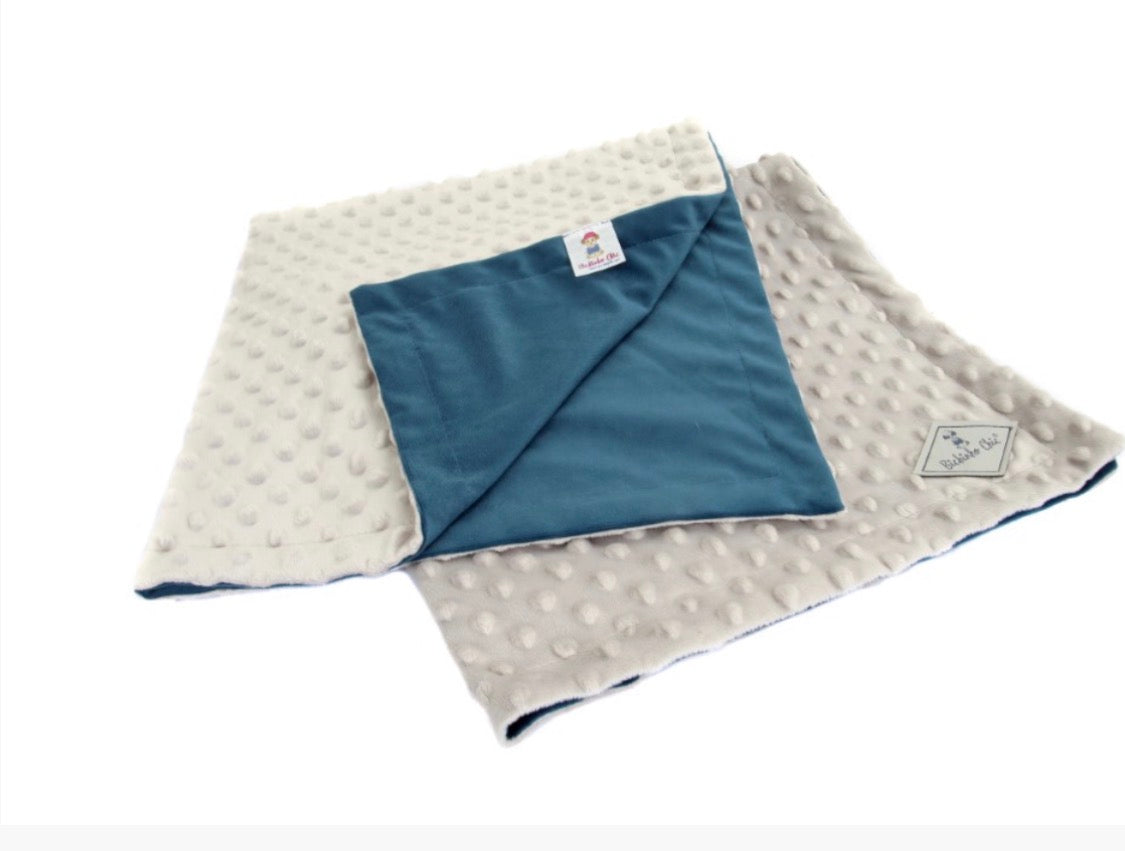 Manta Cobertor Bubble Dupla Face Cor Azul Petróleo/Creme Tam M