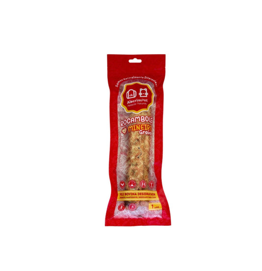 Mordedor Natural Rocambole Mineiro Graúdo - Couro Bovino Enrolado e Desidratado - Tam G - Alecrim Pet