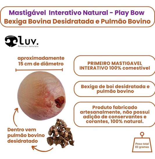 Mordedor Natural Play Bow de Bexiga Bovina - 1UN - LUV