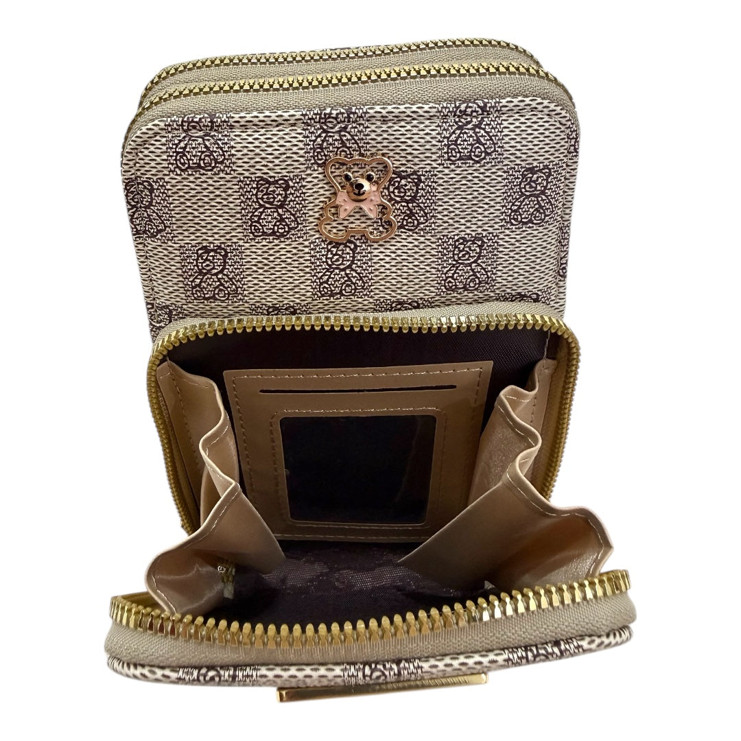 Mini Bolsa Multiuso e Porta Celular com Alça Transversal - Coleção Bear - Cor : Creme