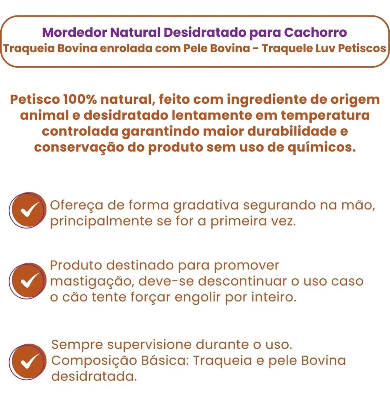 Traquele Mordedor Natural de Traqueia e Pele Bovina 1Un - LUV