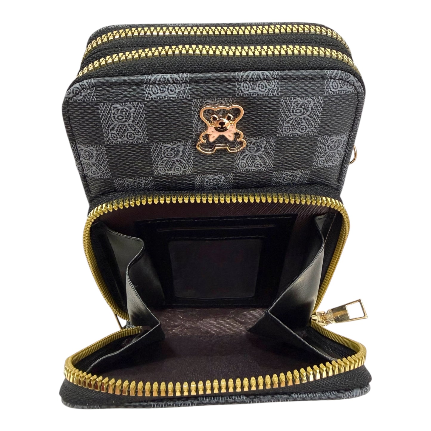 Mini Bolsa Multiuso e Porta Celular com Alça Transversal - Coleção Bear - Cor : Preta