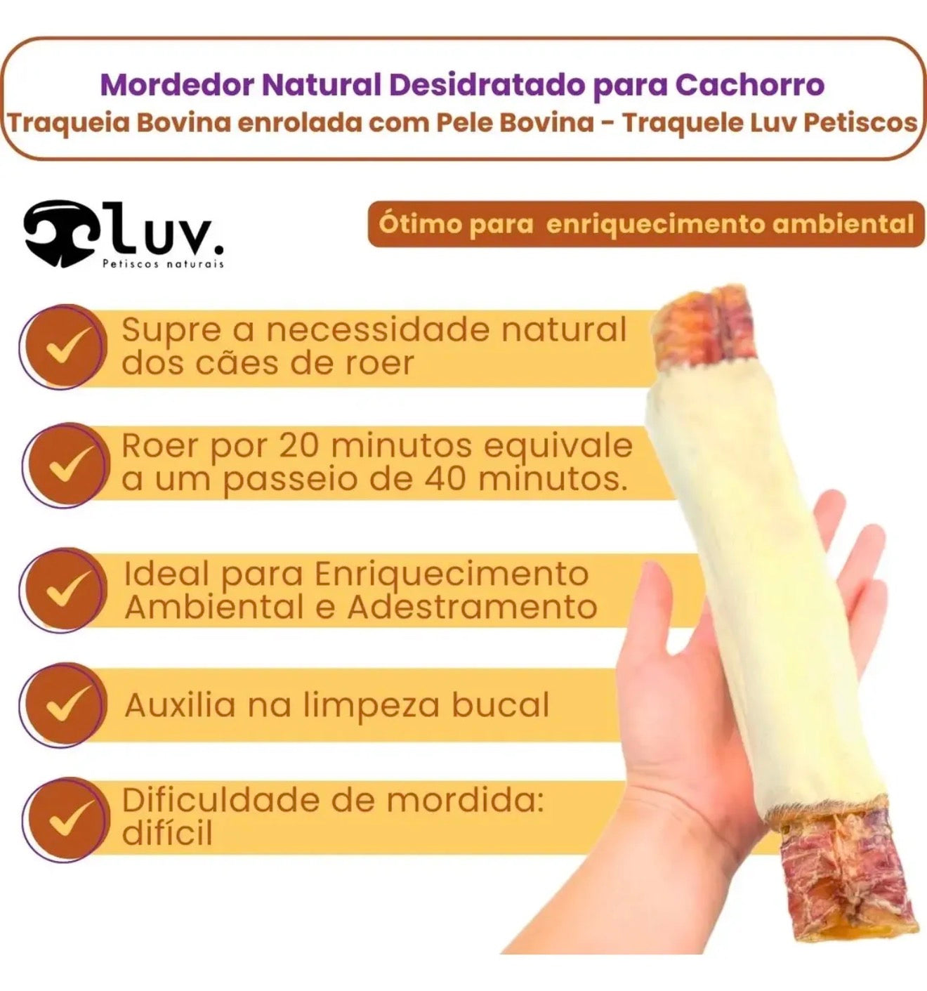 Traquele Mordedor Natural de Traqueia e Pele Bovina 1Un - LUV