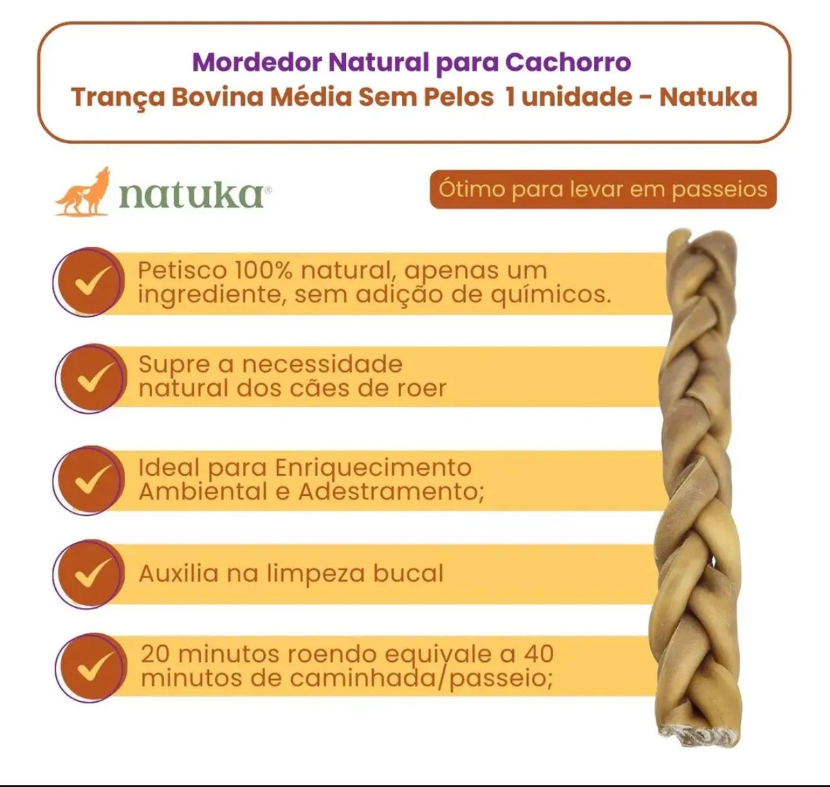 Mordedor Natural - Trança Sem Pêlos - Tam M - 1 Un - Natuka
