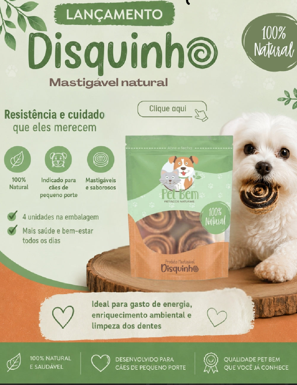 Mordedor Natural Disquinho - 4 Unidades - Pet Bem