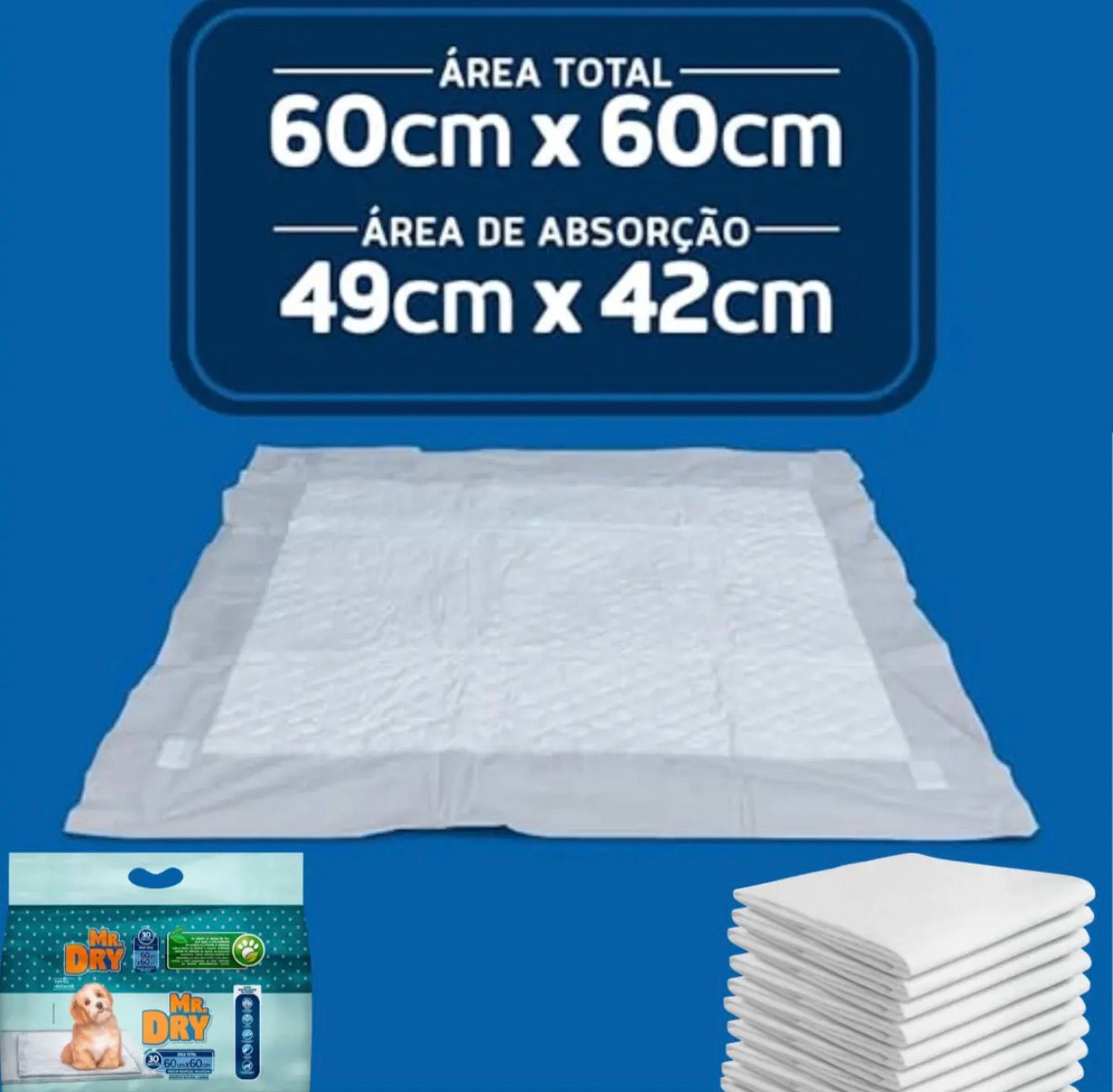 Tapete Higiênico Mr Dry com 30 Unidades - Tam 60x60