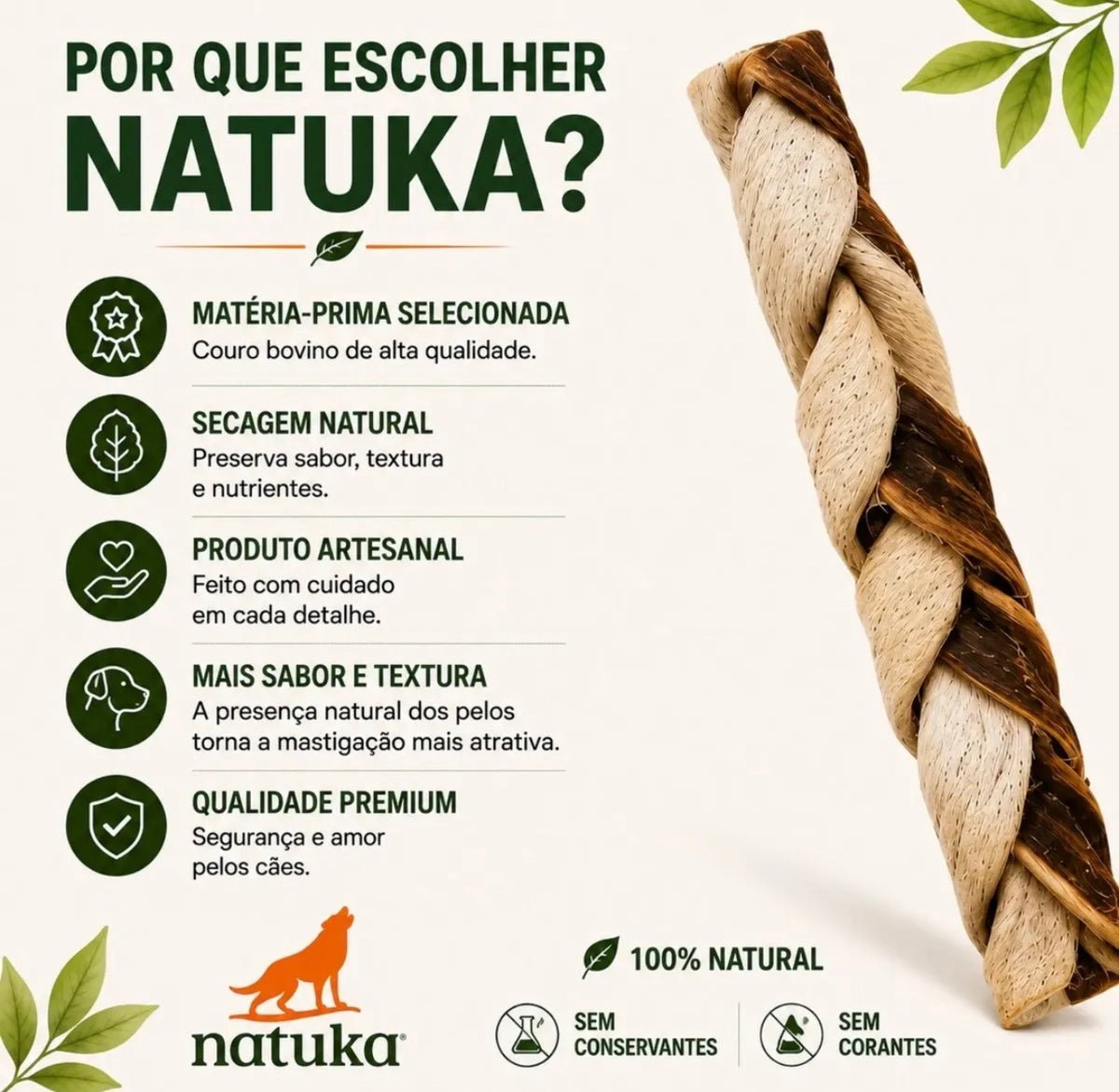 Mordedor Natural Trança Com Pêlos - Tam M - 1 Un - Natuka