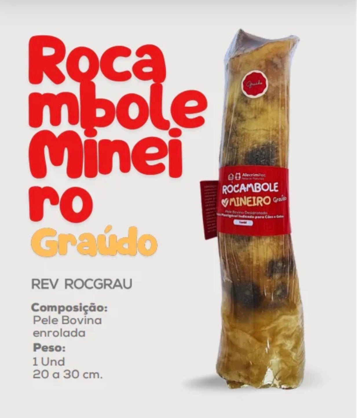 Mordedor Natural Rocambole Mineiro Graúdo - Couro Bovino Enrolado e Desidratado - Tam G - Alecrim Pet