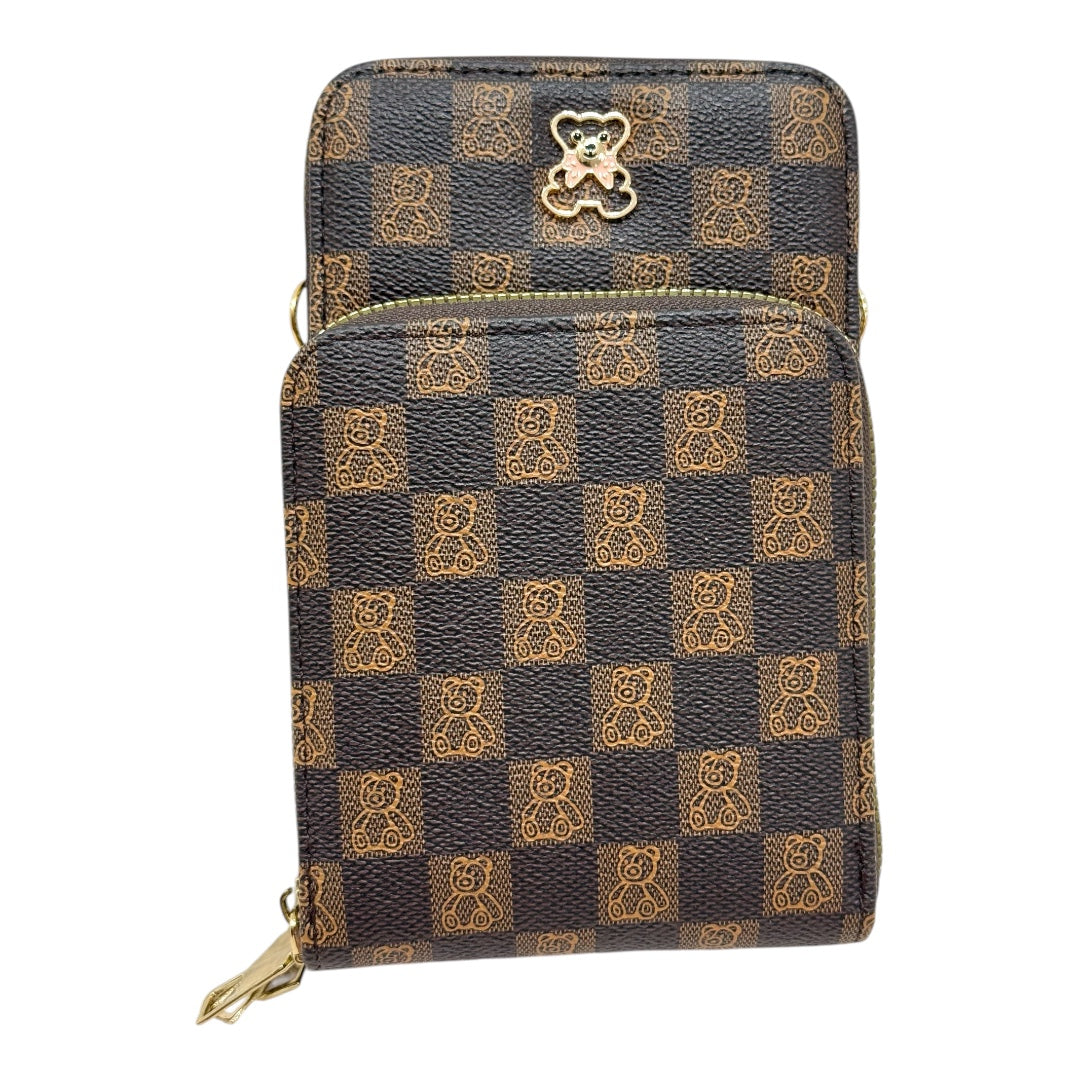 Mini Bolsa Multiuso e Porta Celular com Alça Transversal - Coleção Bear - Cor Marrom