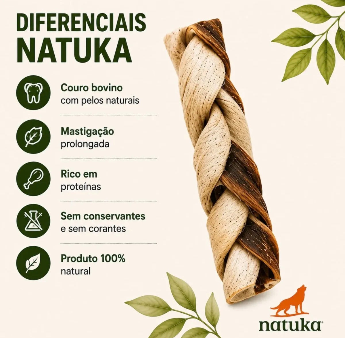 Mordedor Natural Trança Com Pêlos - Tam M - 1 Un - Natuka
