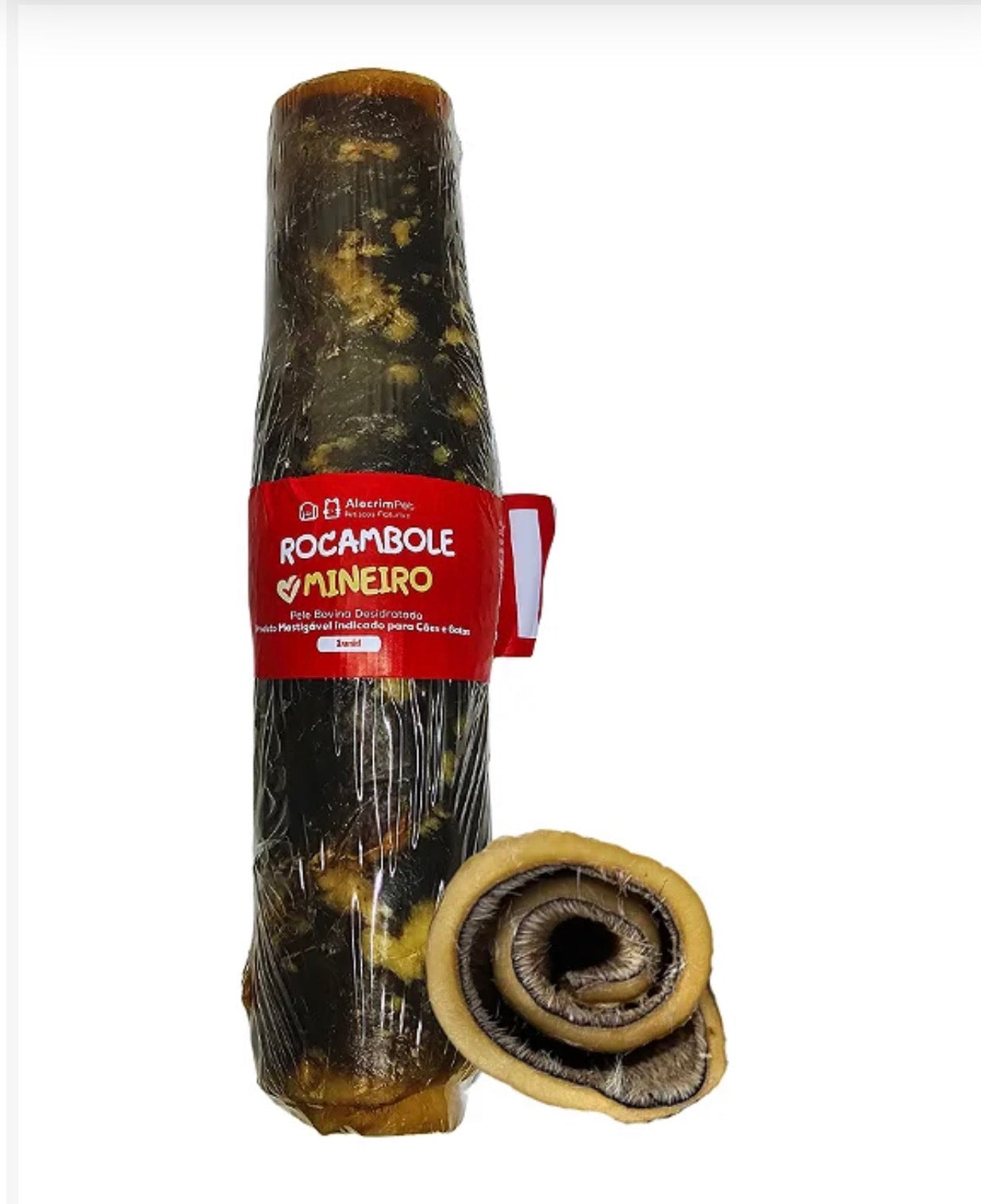 Mordedor Natural Rocambole Mineiro Graúdo - Couro Bovino Enrolado e Desidratado - Tam G - Alecrim Pet