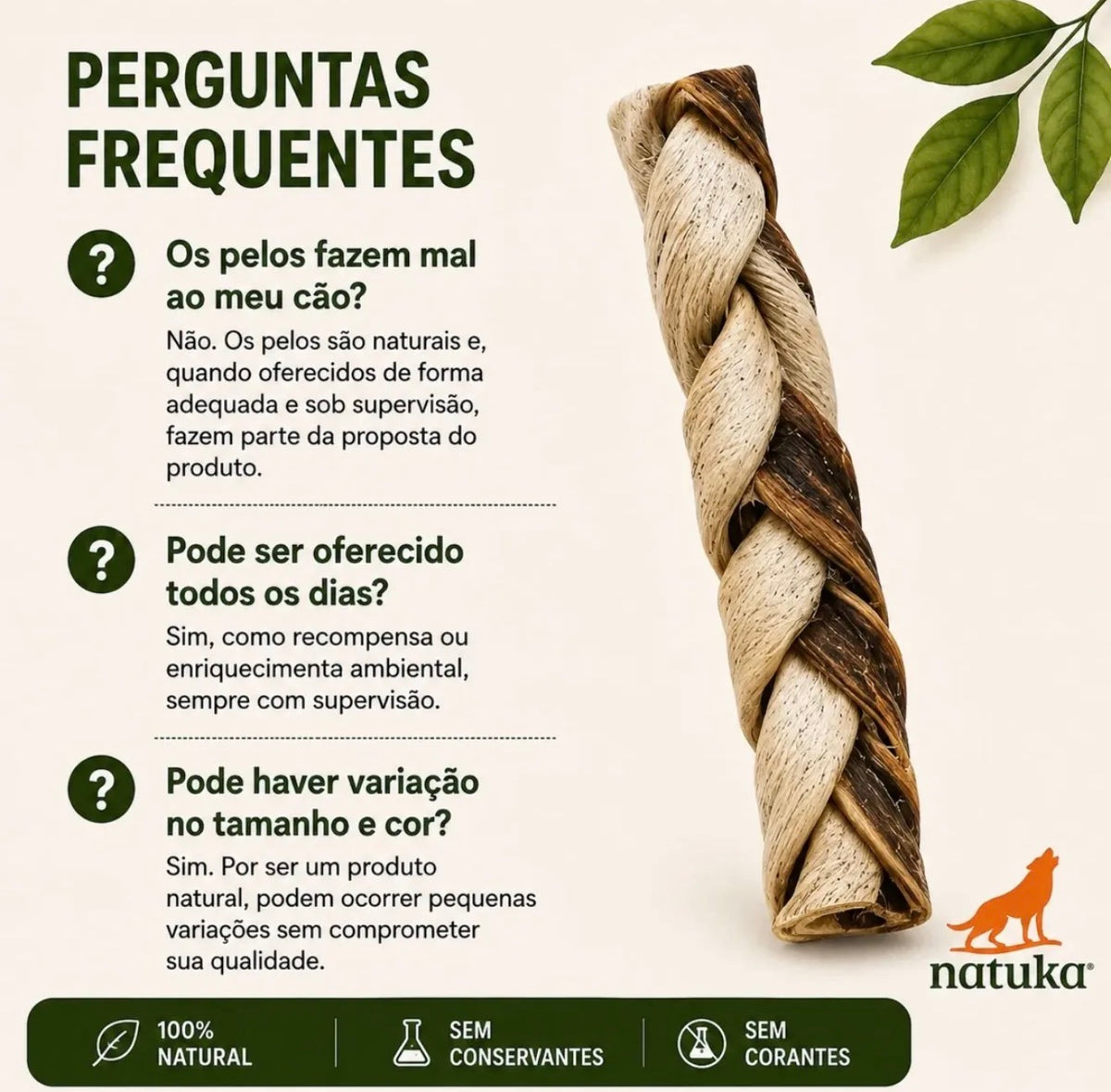 Mordedor Natural Trança Com Pêlos - Tam M - 1 Un - Natuka