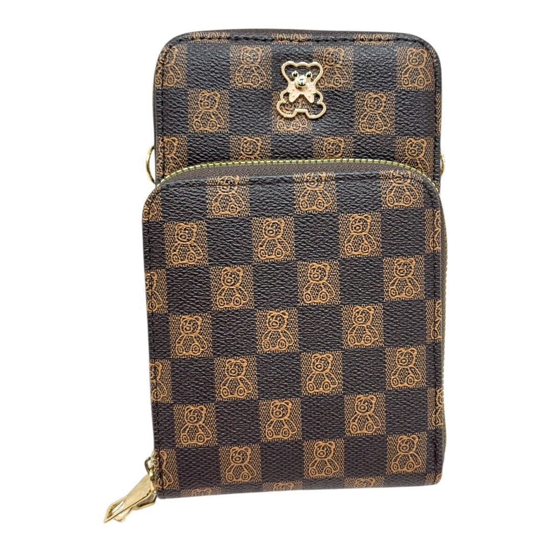Mini Bolsa Multiuso e Porta Celular com Alça Transversal - Coleção Bear - Cor Marrom