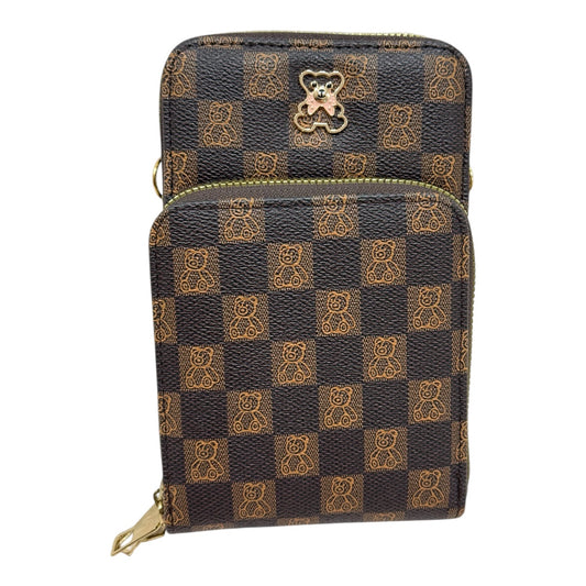 Mini Bolsa Multiuso e Porta Celular com Alça Transversal - Coleção Bear - Cor Marrom