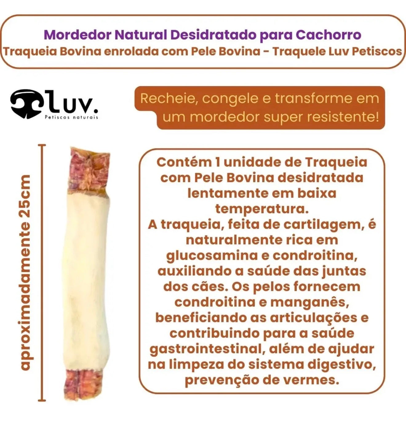 Traquele Mordedor Natural de Traqueia e Pele Bovina 1Un - LUV