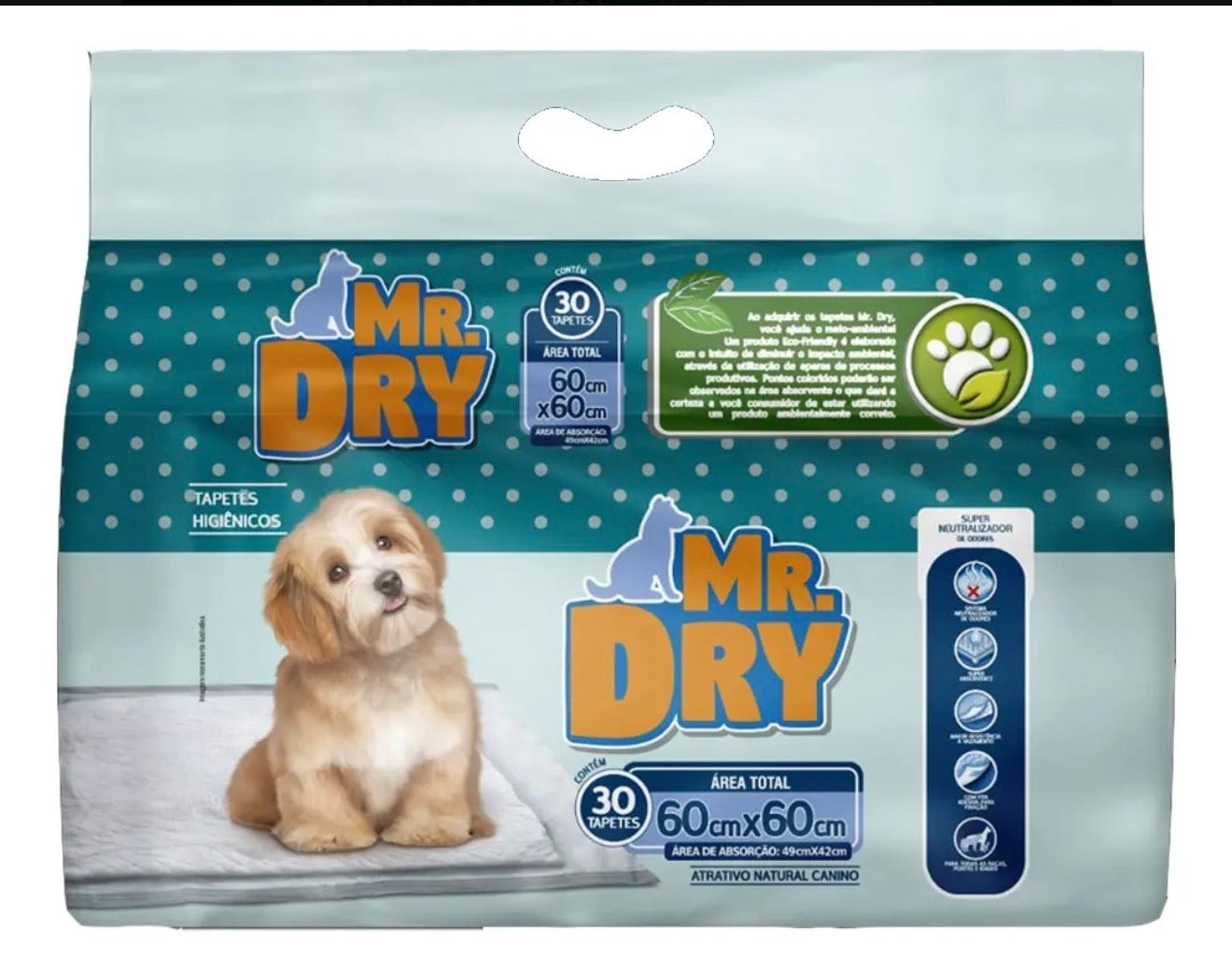 Tapete Higiênico Mr Dry com 30 Unidades - Tam 60x60