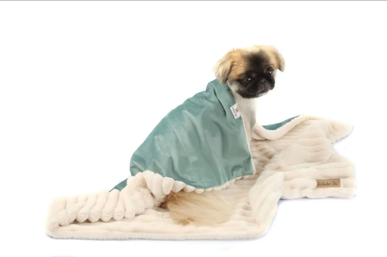 Manta Dupla Face para Cães e Gatos – Tamanho M - Cor Creme / Verde