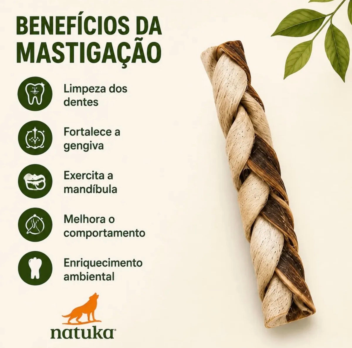 Mordedor Natural Trança Com Pêlos - Tam M - 1 Un - Natuka