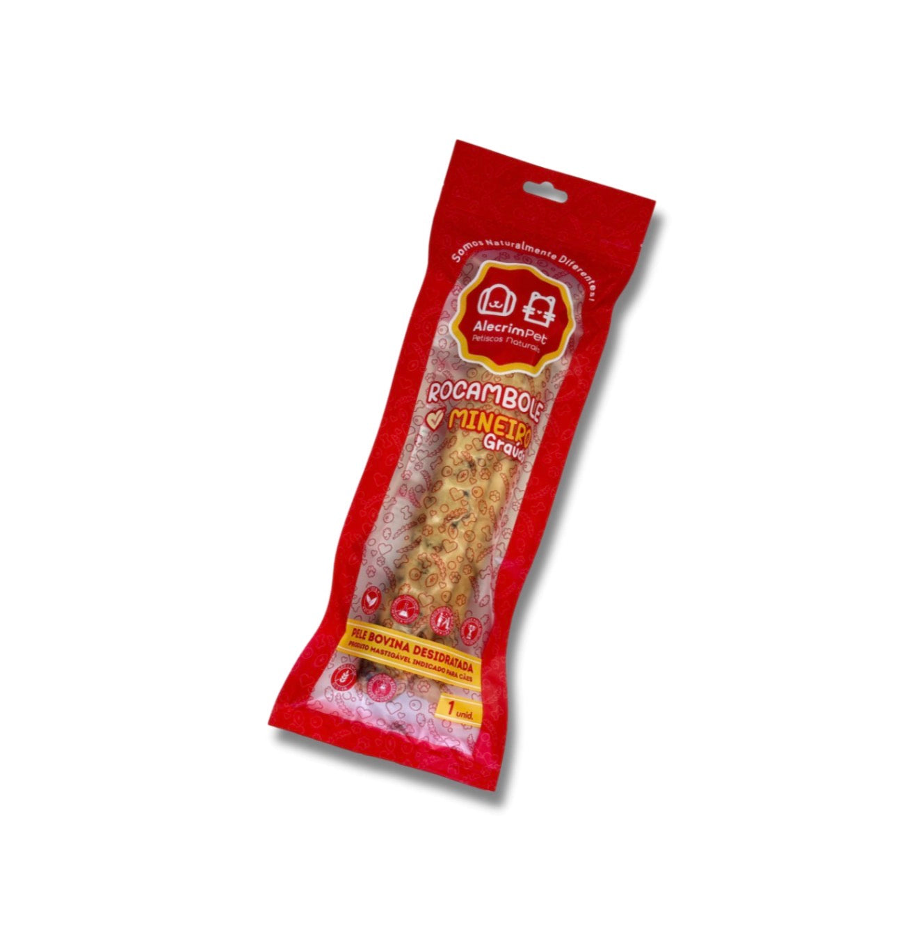 Mordedor Natural Rocambole Mineiro Graúdo - Couro Bovino Enrolado e Desidratado - Tam G - Alecrim Pet