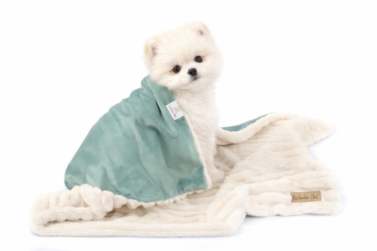 Manta Dupla Face para Cães e Gatos – Tamanho M - Cor Creme / Verde