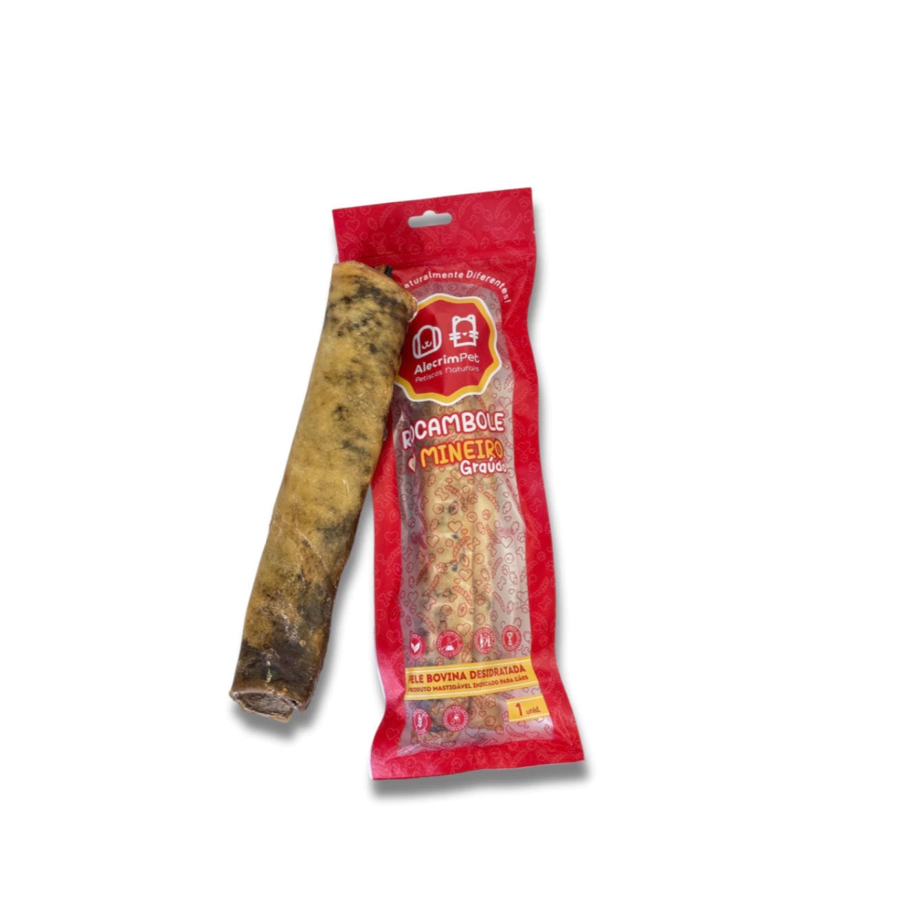 Mordedor Natural Rocambole Mineiro Graúdo - Couro Bovino Enrolado e Desidratado - Tam G - Alecrim Pet