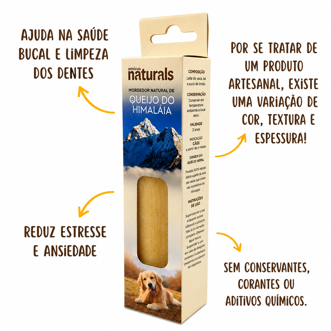 Chhurpi Mordedor Natural para Cães - Queijo de Yak do Himalaia 1 unidade de 100 g Tam G