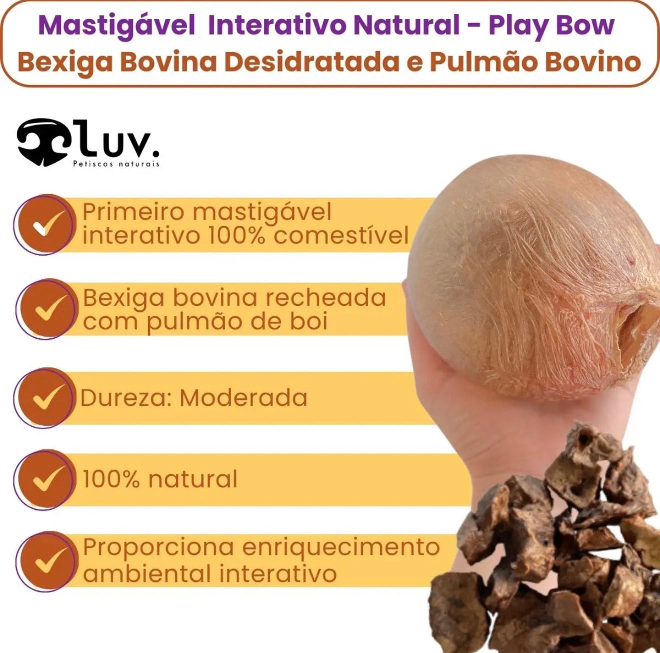 Mordedor Natural Play Bow de Bexiga Bovina - 1UN - LUV