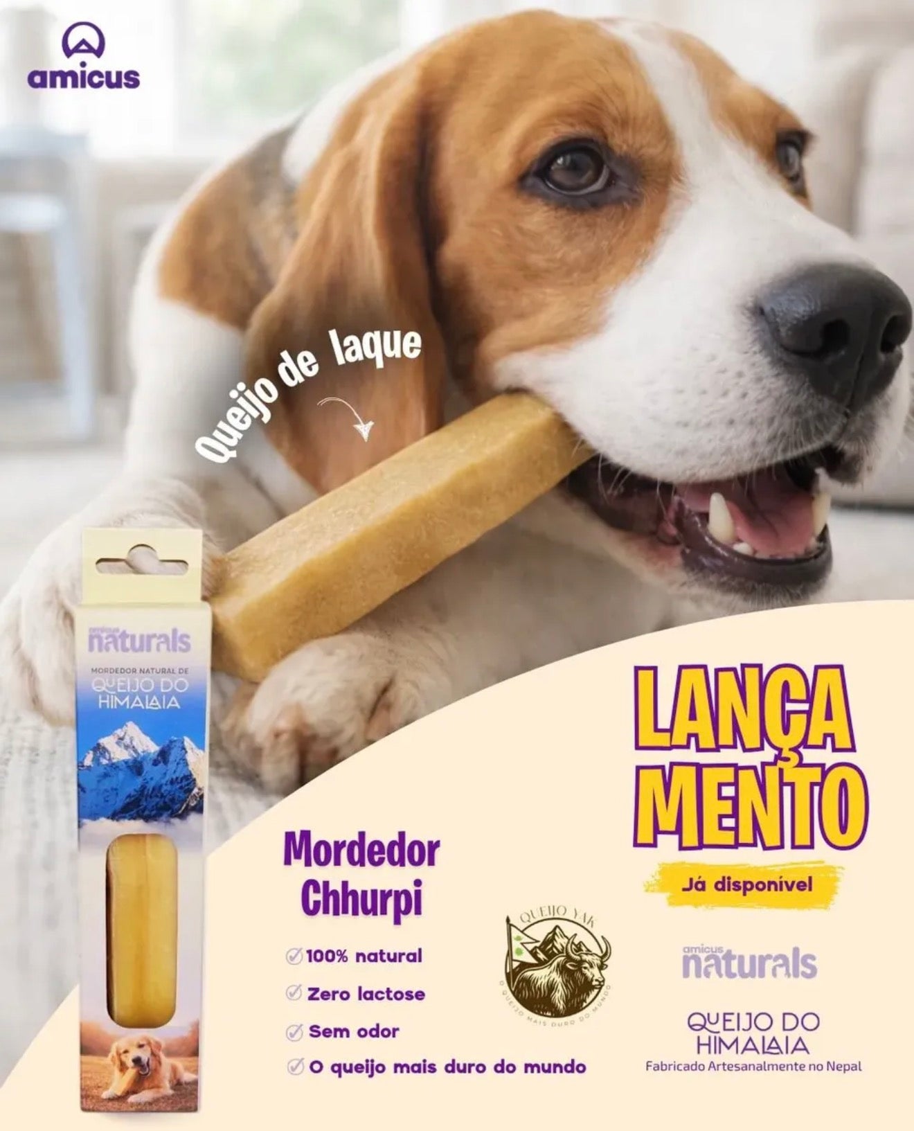 Chhurpi Mordedor Natural para Cães - Queijo de Yak do Himalaia 1 unidade de 100g Tam G