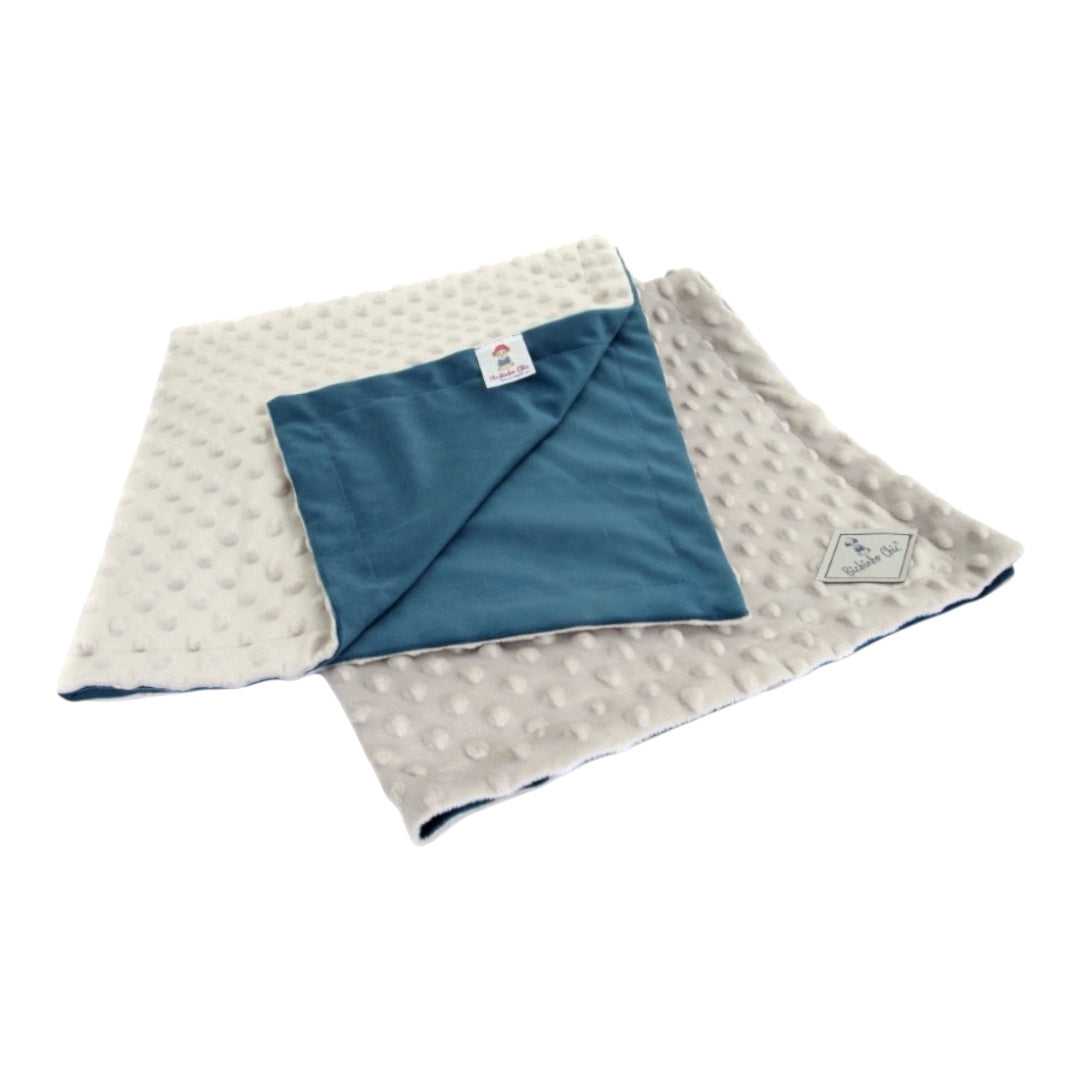 Manta Cobertor Bubble Dupla Face Cor Azul Petróleo/Creme Tam M
